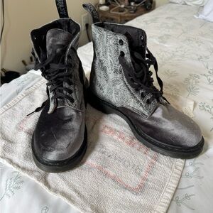 Dr. Martens 1460 Grey Brocade Velvet Boots